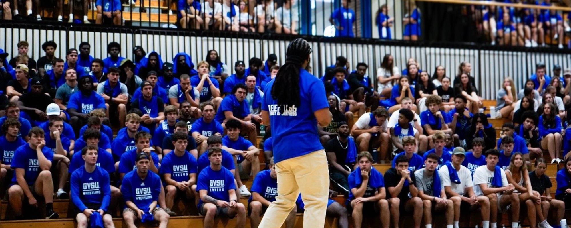 Dr. Arnold speaking at Laker Pride and Tradition event